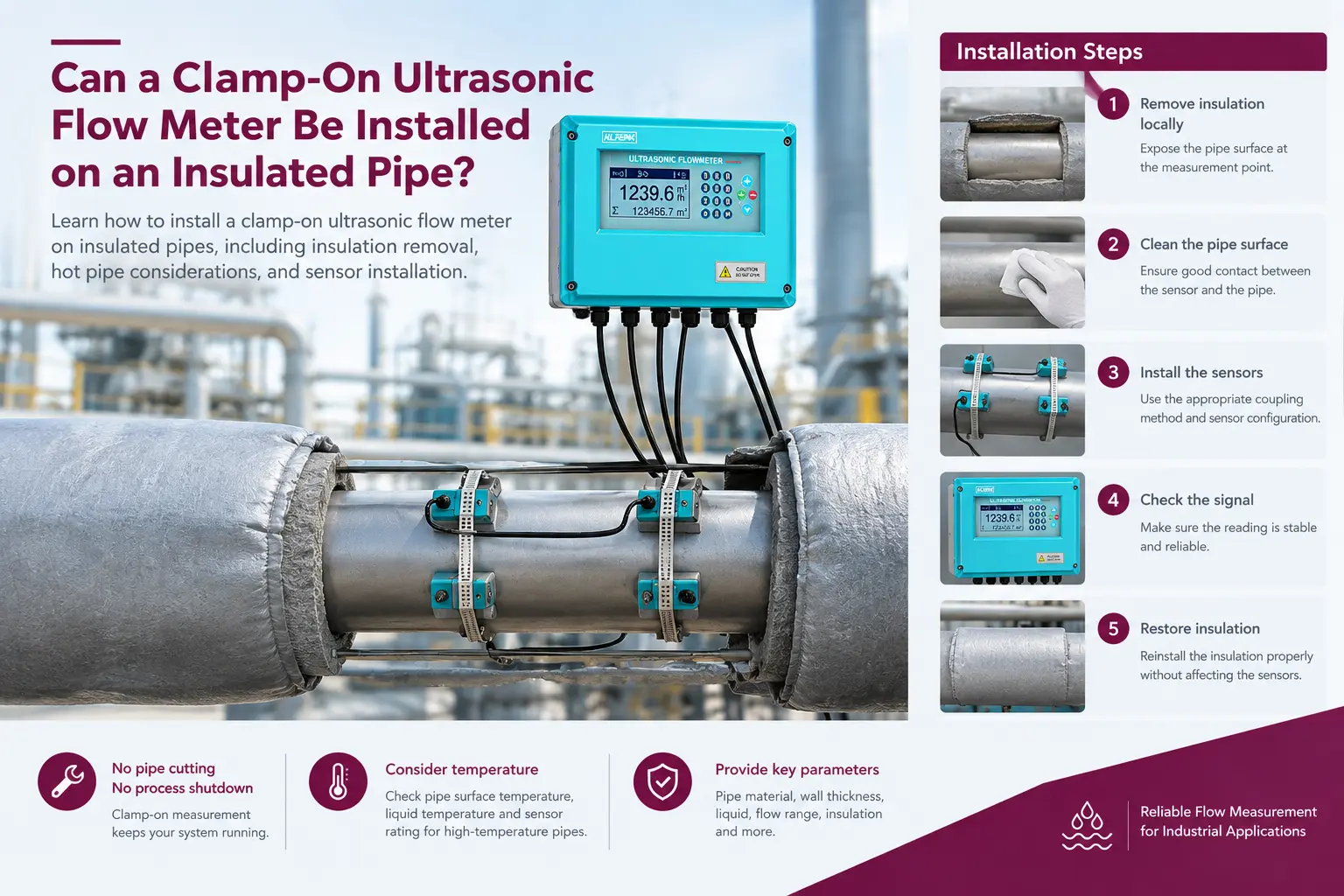 Can a Clamp-On Ultrasonic Flow Meter Be Installed on an Insulated Pipe?